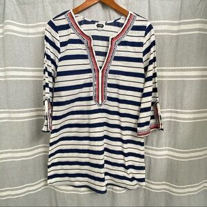 MUD PIE / Blue & White Striped 3/4 Sleeve V-neck Tunic Size M